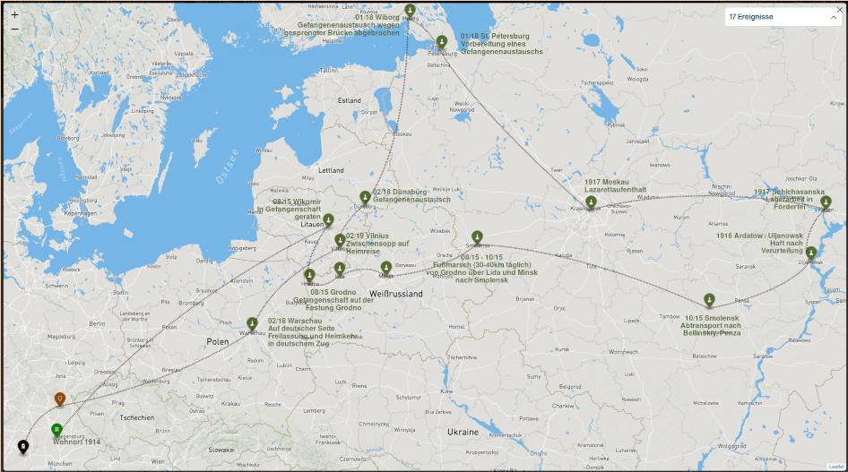 Stationen in russischer Gefangenschaft im Ersten Weltkrieg